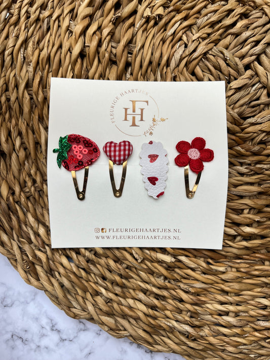 Sweet Red Strawberry - Aardbei Haarknipjes Klikklak & Antislip
