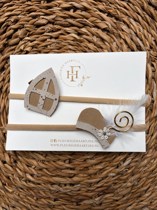Sinterklaas haarbandje Taupe – Mijter & Pietenmuts