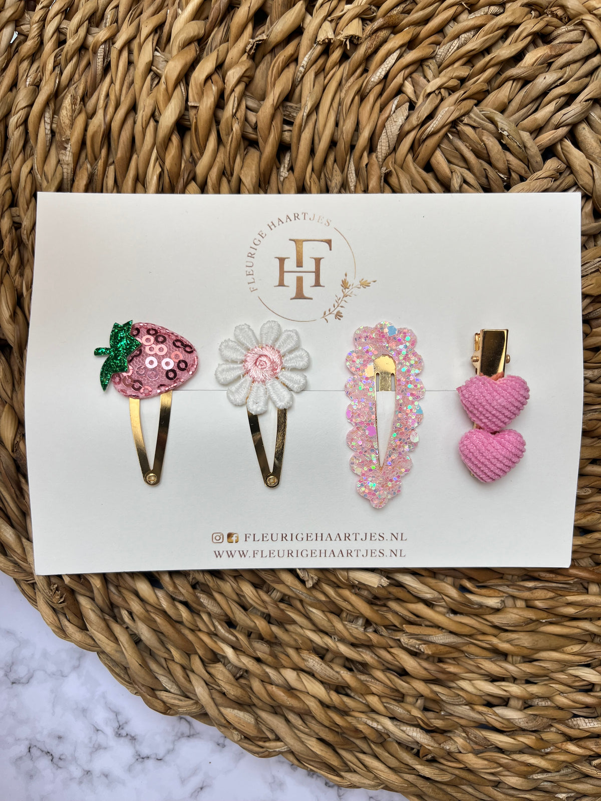 Sweet Pink Strawberry | Set van 4 Aardbei Haarknipjes