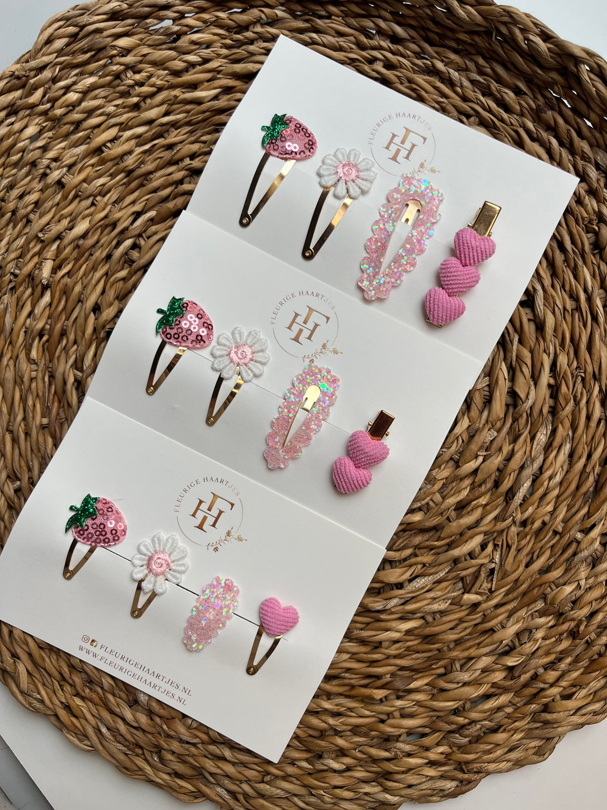 Sweet Pink Strawberry | Set van 4 Aardbei Haarknipjes