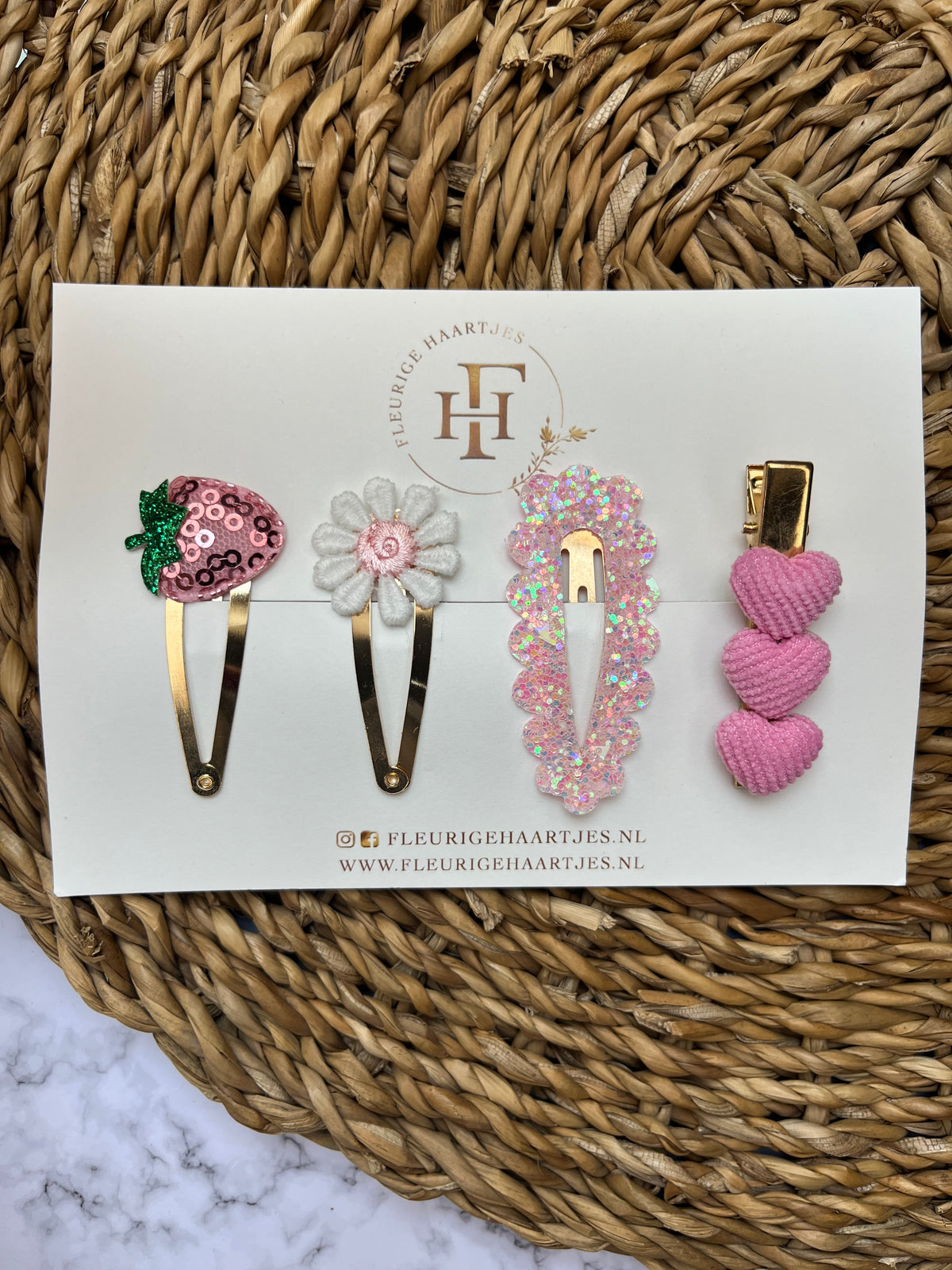 Sweet Pink Strawberry | Set van 4 Aardbei Haarknipjes